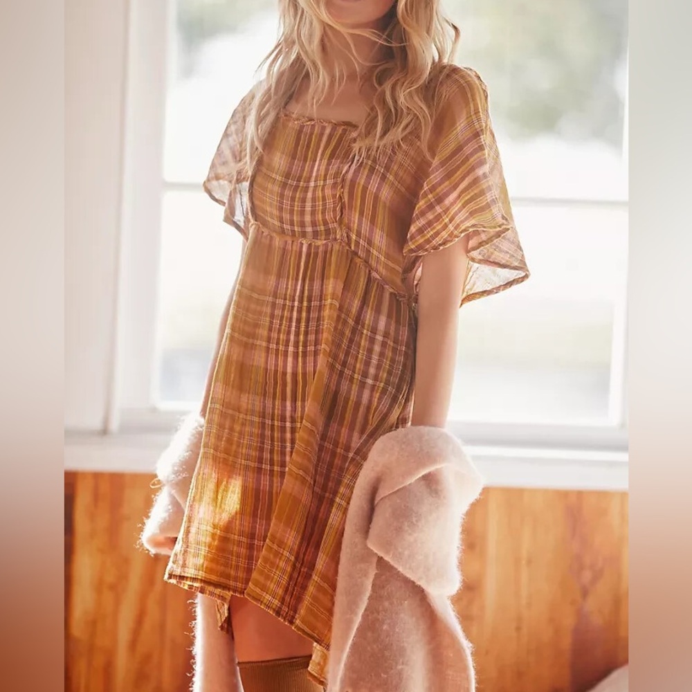 Anthropologie Cotton Gauzy Plaid Mini Dress